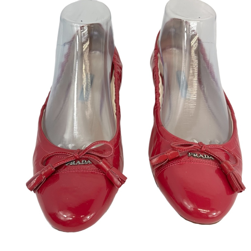 Prada Calzature Donna Patent Leather Tassel Bow Ballet Flats Pink 8